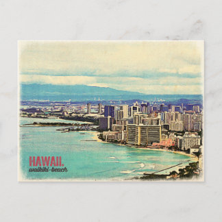 Cartão Postal Retro Old Look Hawaii Oahu Island Waikiki Beach