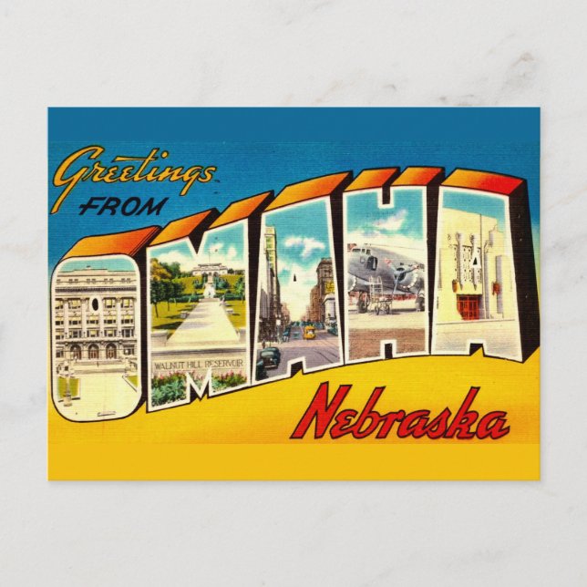Cartão postal retro Omaha Nebraska (Frente)
