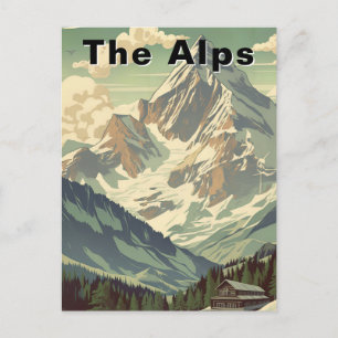 Cartão Postal Retro Os Alpes Viagem Esqui Lodge Montanha