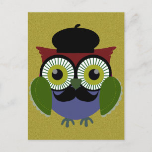 Cartão Postal Retro Owl com bigode