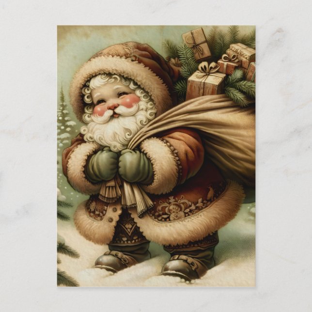 Cartão Postal Retrô Papai Noel com presentes (Frente)