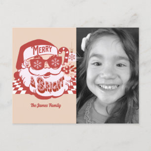 Cartão Postal Retro Papais noeis Feliz Brilho Fora de Natal