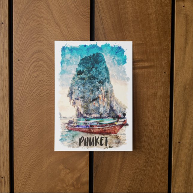 Cartão Postal Retro Phuket Tailândia — Pintura em Praia (Retro Phuket Thailand Beach Painting Postcard)