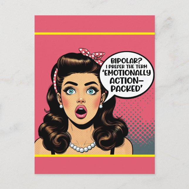 Cartão Postal Retro Pinup_ Cheio de Ação (Frente)