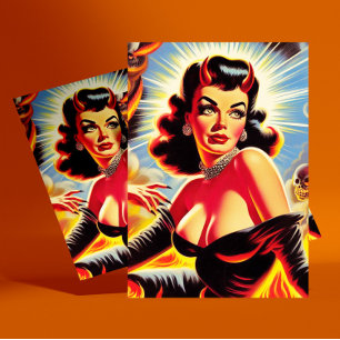 Cartão Postal Retro Pinup Diabólico