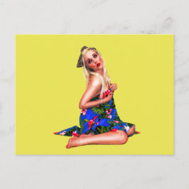 Cartão Postal Retro Pinup Girl Yellow