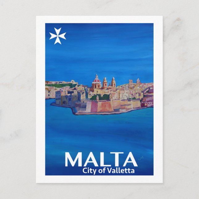 Cartão Postal Retro Poster Malta Valetta - Cidade dos Cavaleiros (Frente)