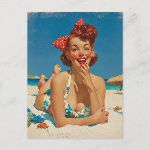 Cartão Postal Retro Praia Pin Up