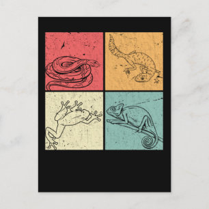 Cartão Postal Retro Répteis Cobra Gecko Sapo Chameleon
