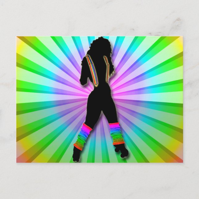 Cartão Postal Retro Roller Girl no Rainbow Postcard (Frente)