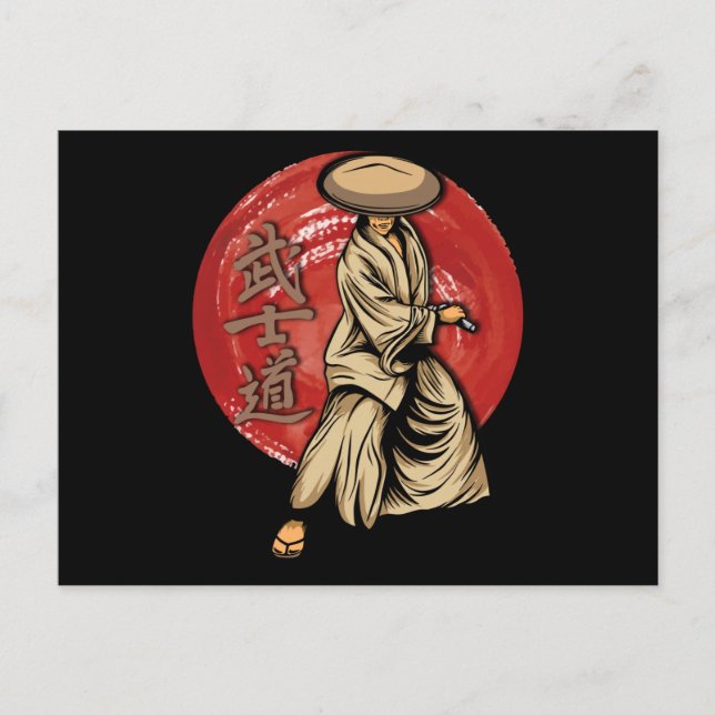 Cartão Postal Retro Samurai Warrior com Katana - Japonês (Frente)