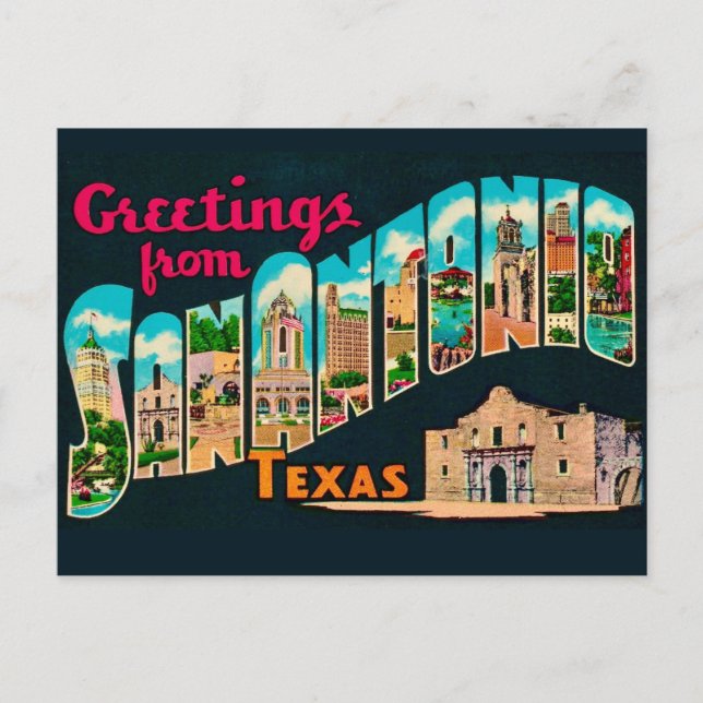 Cartão Postal Retro San Antonio Greetings Postcard  (Frente)