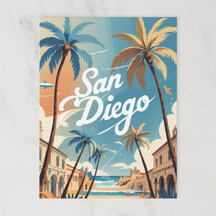 Cartão Postal Retro San Diego Beach e City