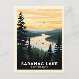Cartão Postal Retro Saranac Lake | Viagens por Nova York