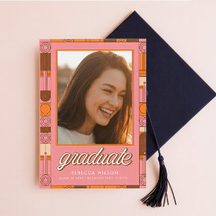 Cartão Postal Retro Script Grad Foto Graduação Agradecimento