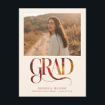 Cartão Postal Retro Script Simple Grad Photo Graduation<br><div class="desc">Celebrate your graduation milestone with this elegant retro script thank you postcard featuring a warm graduate photo and bold modern typography. Designed for any high school Class of grad, this simple yet refined layout turns your favorite image into a heartfelt photo thank you keepsake. The clean back offers space for...</div>