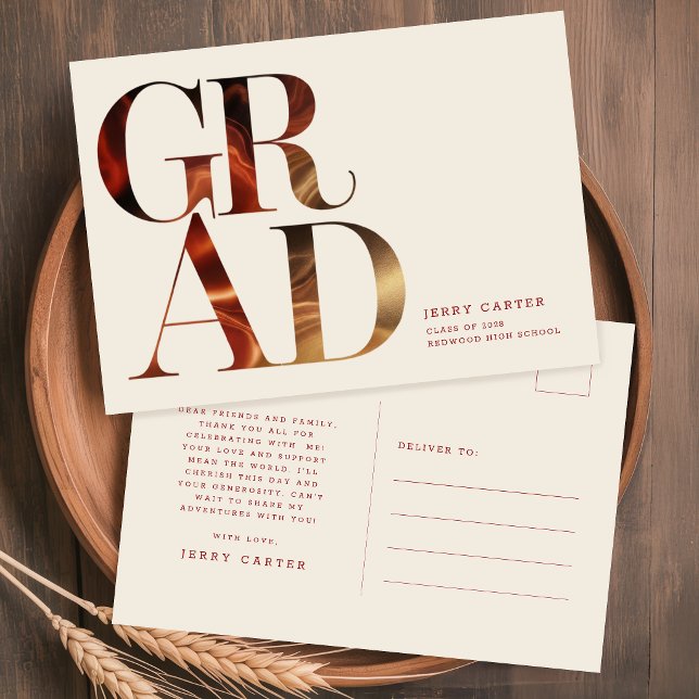 Cartão Postal Rétro Script Simples Graduação Ensino Médio Format (Criador carregado)