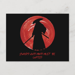 Cartão Postal Retro Silhouette Samurai - Citação da Mente Samu