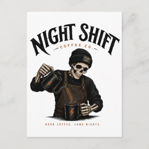 Cartão Postal Retro Skeleton Barista Turno da Noite Coffee Co