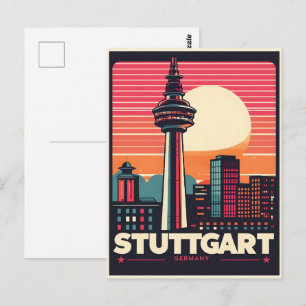 Cartão Postal Retro Stuttgart TV Tower Fernsehturm german presen