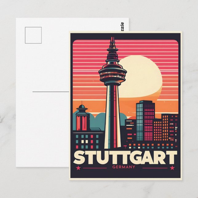 Cartão Postal Retro Stuttgart TV Tower Fernsehturm german presen (Frente/Verso)