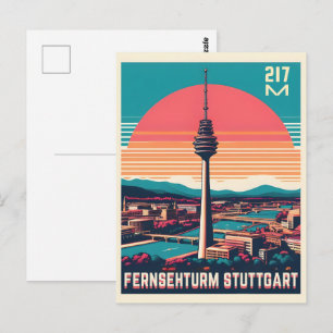 Cartão Postal Retro Stuttgart TV Tower Fernsehturm german presen