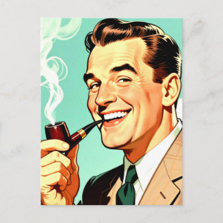 Cartão Postal Retro Style Man Smoking a Pipe
