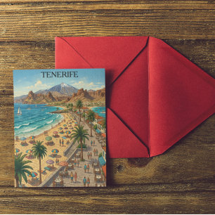 Cartão Postal Retro Tenerife Ilhas Canárias Espanha Praia