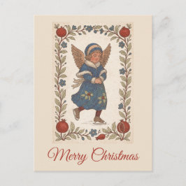Cartão Postal Retro traditional Christmas skating Angel floral