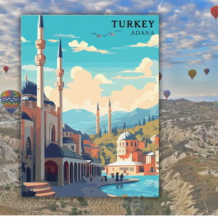 Cartão Postal Retro Turquia Adana Watercolor Viagem