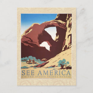 Cartão Postal Retro Veja a América Western Cowboys Deserto Arco