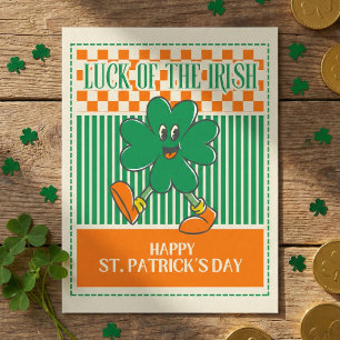 Cartão Postal Retro Verde Laranja Shamrock Andando St Patrick