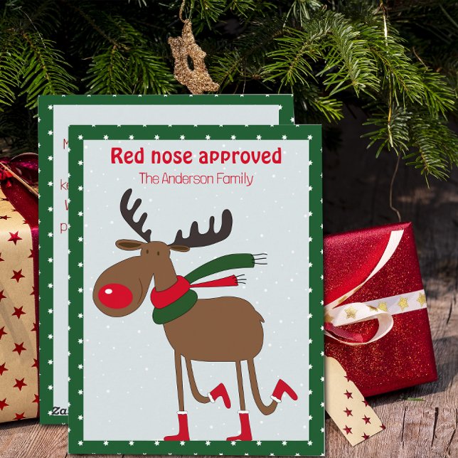 Cartão postal retrô vermelho de Natal com renas fo (Criador carregado)