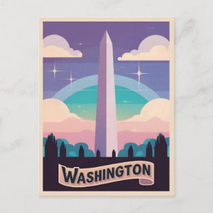 Cartão Postal Retro Viagem 80s Neon Washington Monument Lofi Art