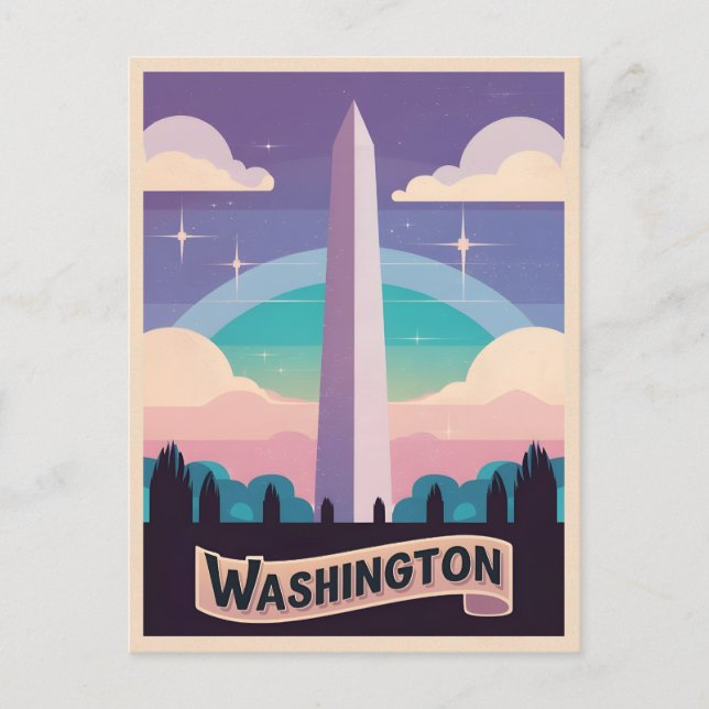 Cartão Postal Retro Viagem 80s Neon Washington Monument Lofi Art (Frente)