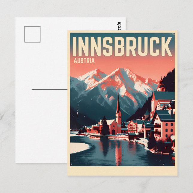 Cartão Postal Retro viagem Innsbruck Tyrol - Presentes dos Alpes (Frente/Verso)