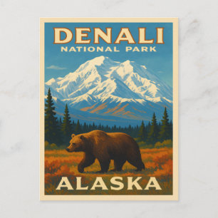 Cartão Postal Retro Viagens vintage no Parque Nacional Denali Al