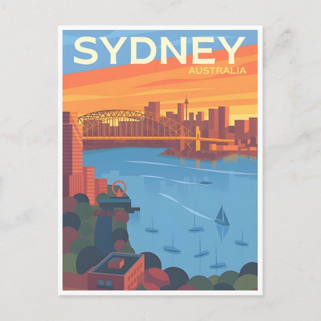 Cartão Postal Retro viagens vintage Sydney Austrália australie (Frente)
