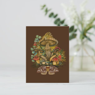 Cartão Postal Retro Vintage color Mushroom & Moth Art