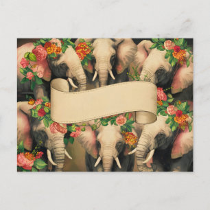 Cartão Postal Retro Vintage Elephants Writable