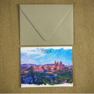 Cartão Postal Retro Vintage Malta panorama Watercolor view