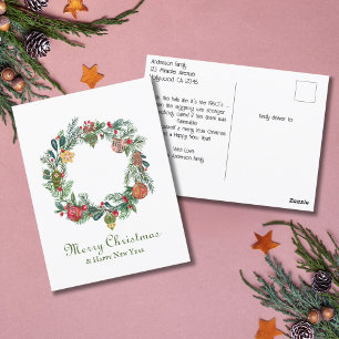 Cartão Postal Retro Vintage Natal Coroa & Enfeites Divertidos