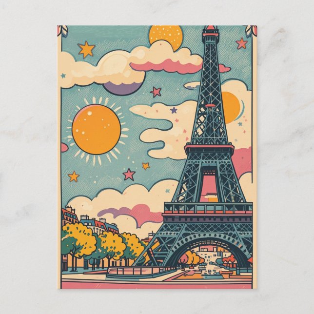 Cartão Postal retro vintage pastel Paris (Frente)