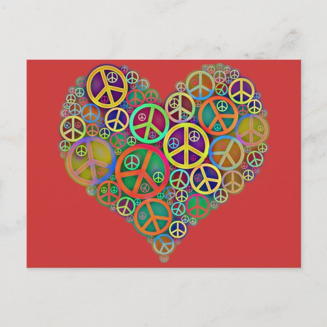Cartão Postal Retro Vintage Peace Heart (Frente)
