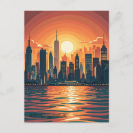 Cartão Postal Retro Vintage Sunset sobre Manhattan