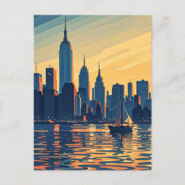 Cartão Postal Retro Vintage Sunset sobre Manhattan