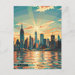 Cartão Postal Retro Vintage Sunset sobre Manhattan