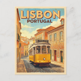 Cartão Postal Retro Vintage Travel Lisbon Portugal Yellow Tram