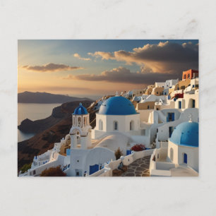 Cartão Postal Retro Vintage Viagem Santorini Azul 