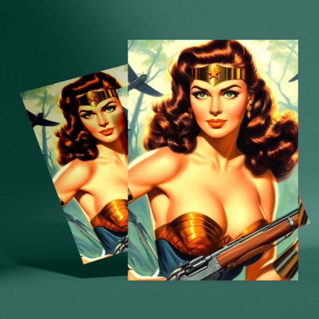 Cartão Postal Retro Warrior Woman (Criador carregado)